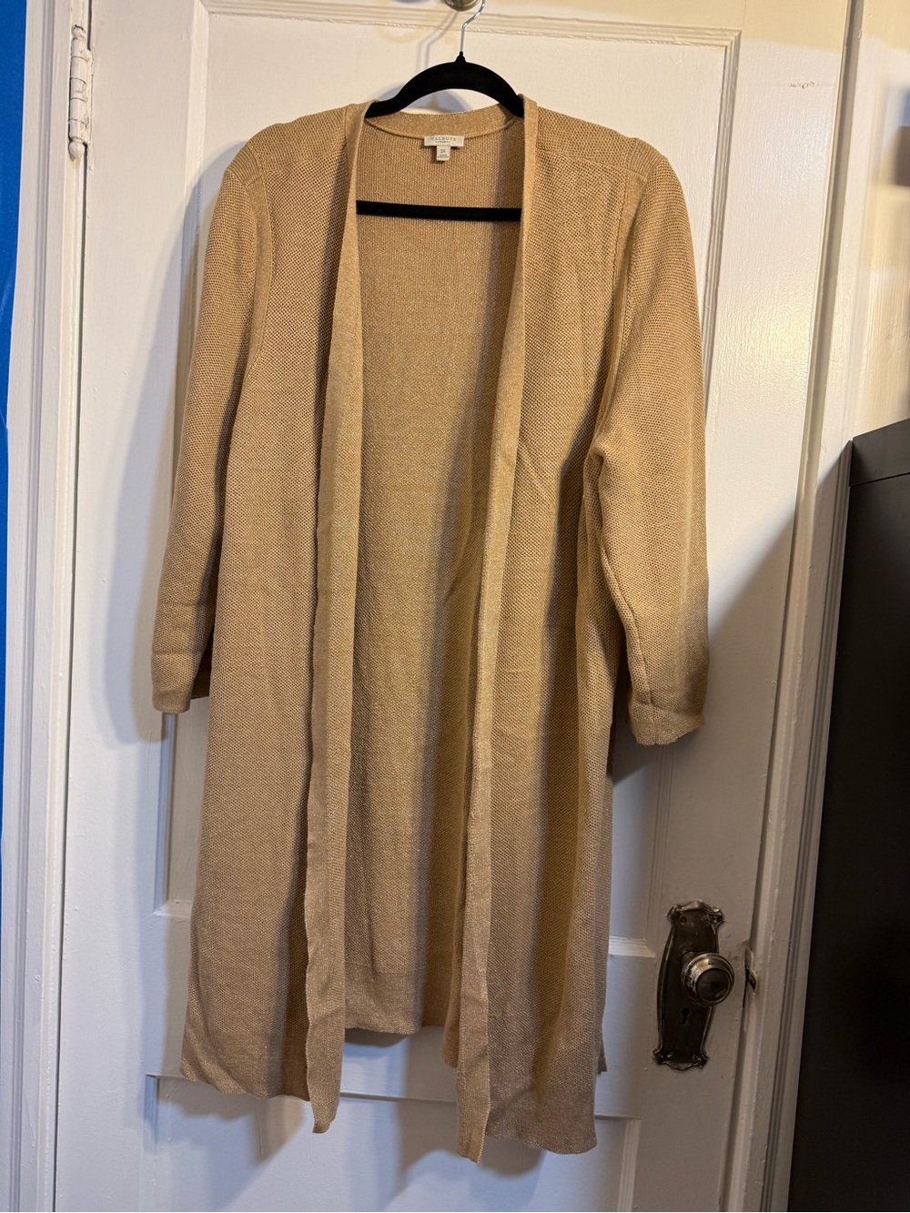 Talbots Beige Open-Front Long Cardigan